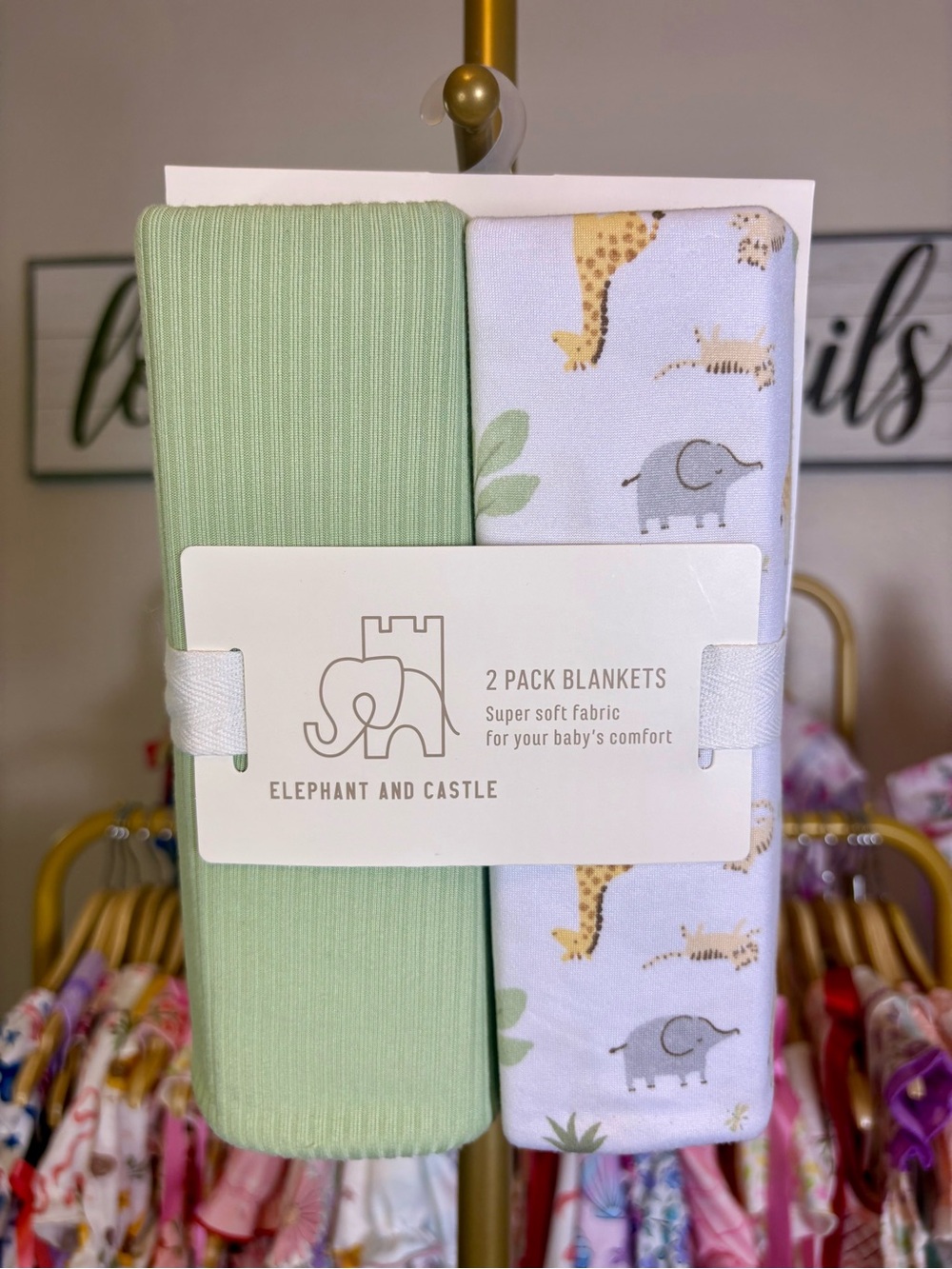 Baby Blanket 2-Pack in Mint and White Animal Print